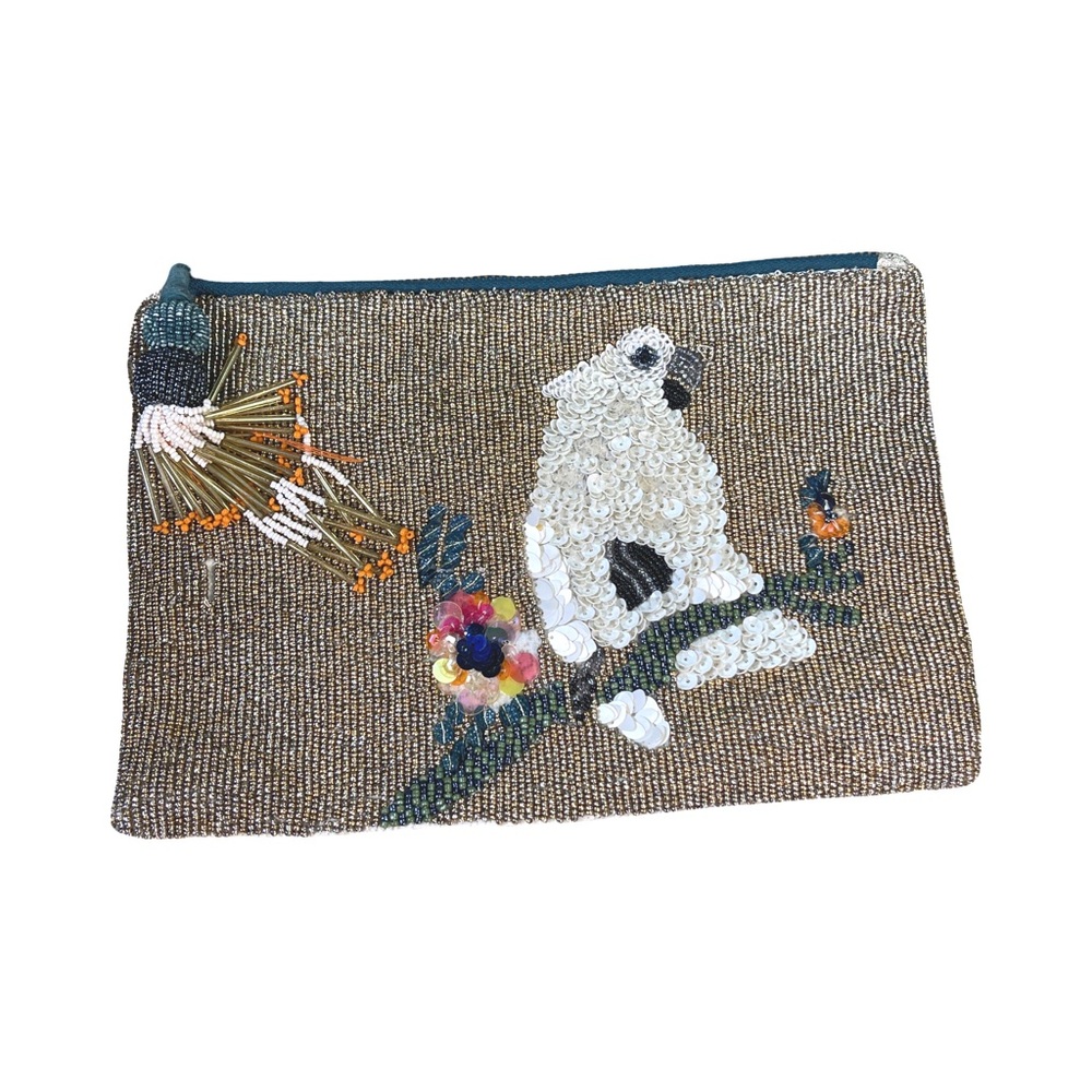Anthropologie "Pretty Polly" Beaded Cockatoo Clutch / Makeup Bag